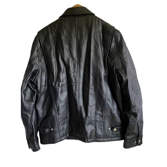 Michael Kors Mens L Black Leather Jacket Coat #121545 Zip Adjustable Cuffs & Hem - Picture 4 of 7